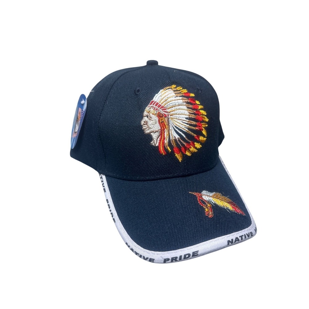 Native‎ Pride Navy Blue Wool Blend Embroidered Headdress Baseball Cap Hat NEW